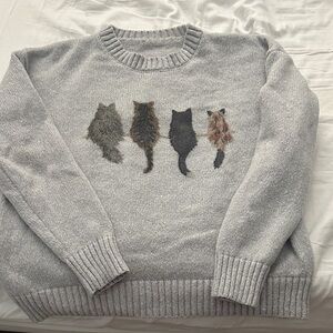 Gray Sweater with Cat Design